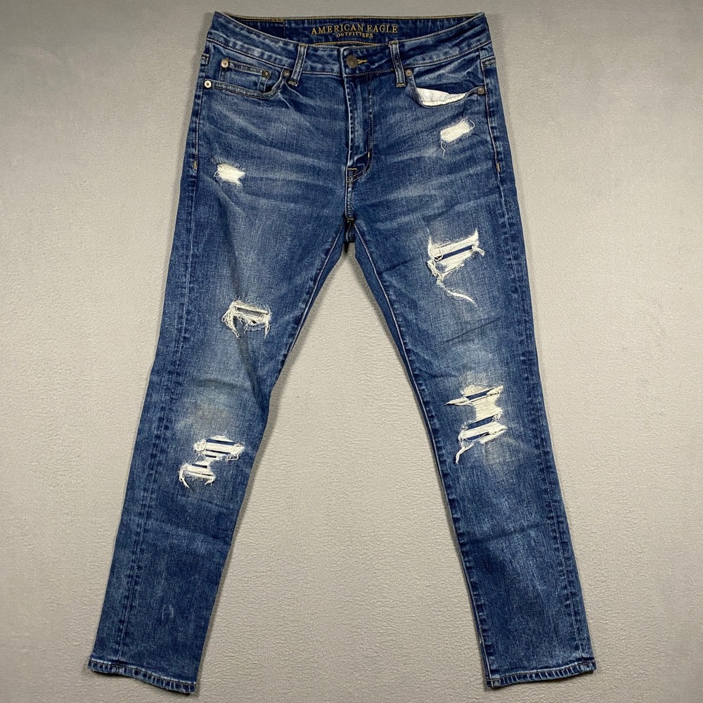 American Eagle Slim Jeans Mens 30x30 Blue Distressed Ne(x)t Level Flex Denim